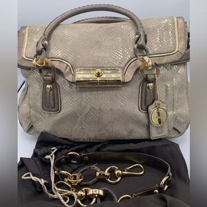 Coach Peyton Rose Gold Metallic Python Print with Gold and Tortoise Hardware